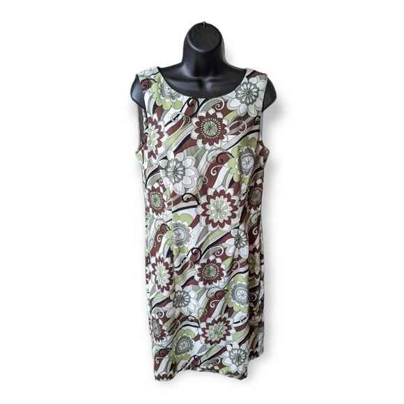 Connected Apparel Green & Brown Sleeveless Dress Size 12 - Picture 1 of 6